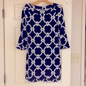 Navy and white, 1960s, bell sleeve dress